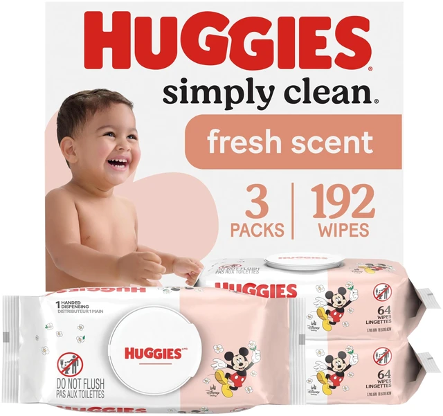 Main image of Huggies Simply Clean Baby Wipes, Fresh Scent, 3 Packs, 192 Wipes