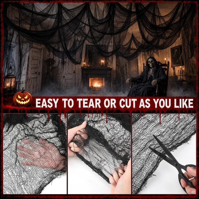 Alt view image 2 of 6 - 5Pcs Halloween Creepy Cloth Black 30×72inch - Halloween Decorations Clearance - Creepy Spooky Halloween Decorations Outdoor Indoor
