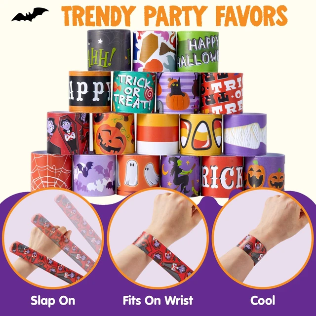 Alt view image 4 of 7 - JOYIN 72 PCS Halloween Slap Bracelets for Kids, Halloween Bracelets Bulk for Girls Boys Gifts, Friendship Snap Bracelet for Halloween Party Favors Goodie Bag Fillers, Classroom Favors