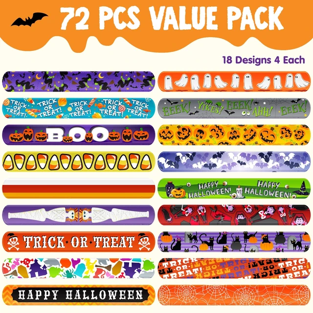 Alt view image 6 of 7 - JOYIN 72 PCS Halloween Slap Bracelets for Kids, Halloween Bracelets Bulk for Girls Boys Gifts, Friendship Snap Bracelet for Halloween Party Favors Goodie Bag Fillers, Classroom Favors