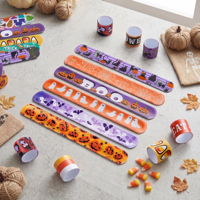 Alt view image 5 of 7 - JOYIN 72 PCS Halloween Slap Bracelets for Kids, Halloween Bracelets Bulk for Girls Boys Gifts, Friendship Snap Bracelet for Halloween Party Favors Goodie Bag Fillers, Classroom Favors