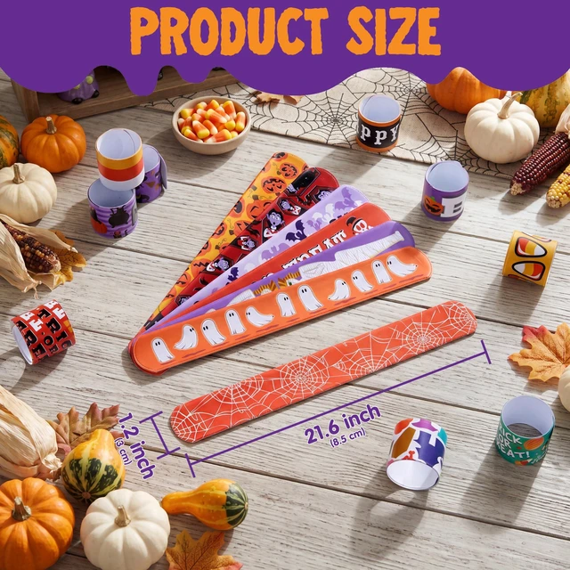 Alt view image 3 of 7 - JOYIN 72 PCS Halloween Slap Bracelets for Kids, Halloween Bracelets Bulk for Girls Boys Gifts, Friendship Snap Bracelet for Halloween Party Favors Goodie Bag Fillers, Classroom Favors