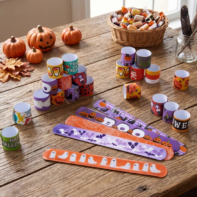 Alt view image 2 of 7 - JOYIN 72 PCS Halloween Slap Bracelets for Kids, Halloween Bracelets Bulk for Girls Boys Gifts, Friendship Snap Bracelet for Halloween Party Favors Goodie Bag Fillers, Classroom Favors