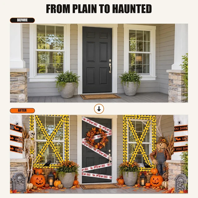 Alt view image 3 of 6 - Halloween Caution Tape, 3 Rolls 150 FT Total Non-Adhesive Party Decorations
