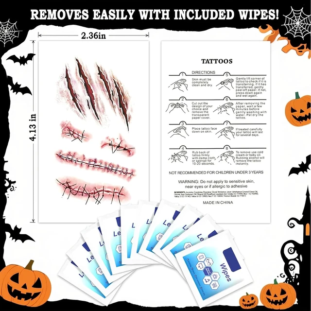 Alt view image 5 of 6 - 121Pcs Zombie SFX Scar Stickers for Halloween Cosplay Costume Makeup