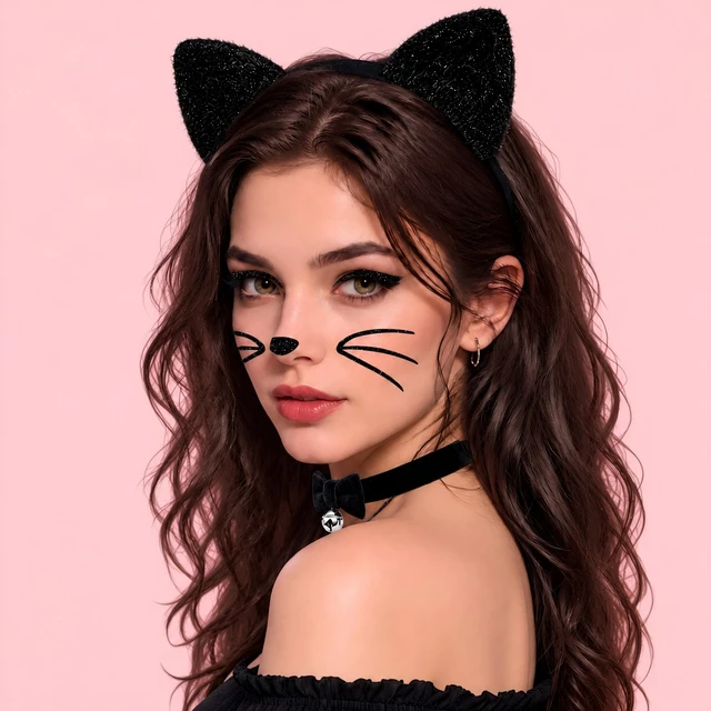 Alt view image 5 of 7 - MUKOSEL Cat Ears Headband, Bell Collar Cat Face Stickers Cat Costumes Women