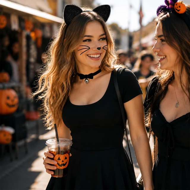 Alt view image 6 of 7 - MUKOSEL Cat Ears Headband, Bell Collar Cat Face Stickers Cat Costumes Women