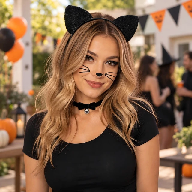 Alt view image 7 of 7 - MUKOSEL Cat Ears Headband, Bell Collar Cat Face Stickers Cat Costumes Women