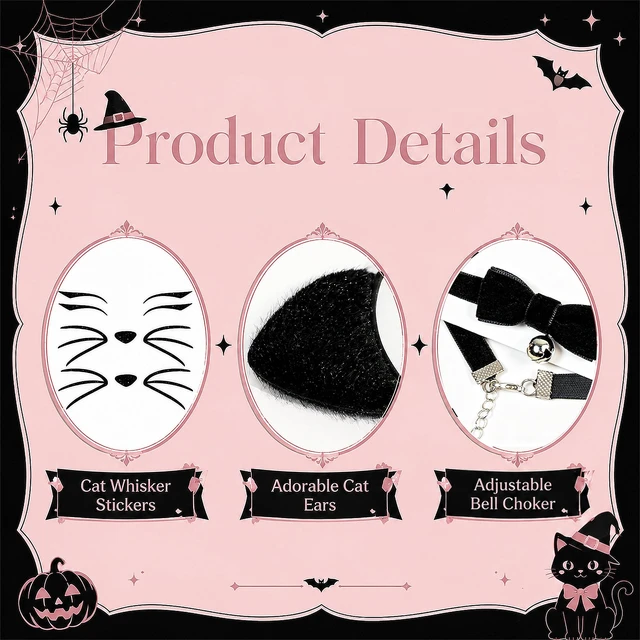 Alt view image 2 of 7 - MUKOSEL Cat Ears Headband, Bell Collar Cat Face Stickers Cat Costumes Women