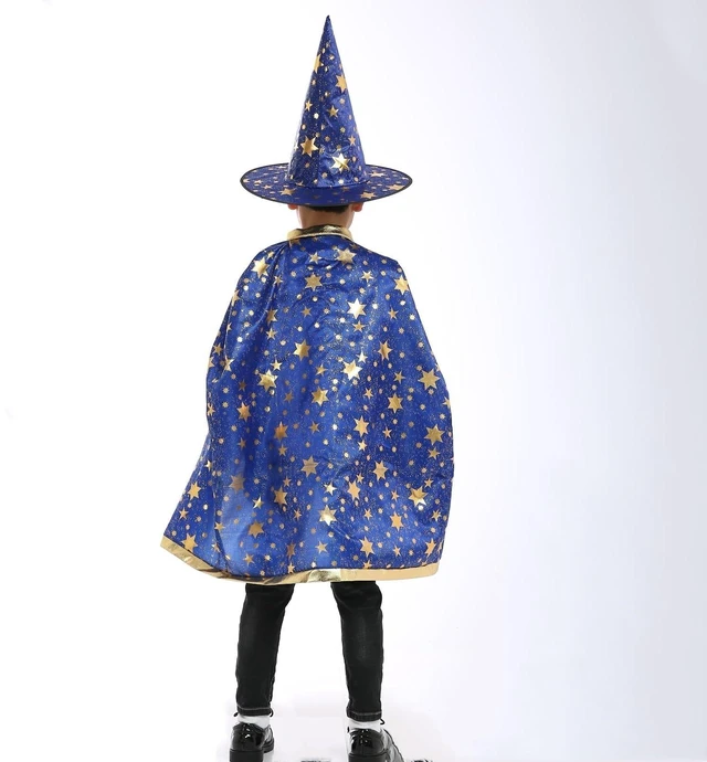 Alt view image 6 of 7 - 2pcs Wizard Costume Kids, Magical Witch Cape and Wizard Hat