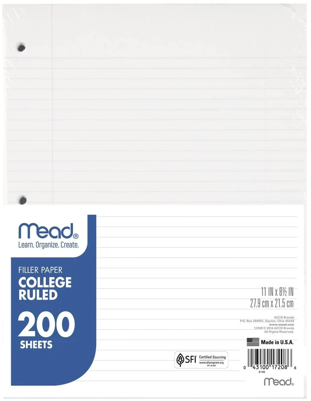 Main image of Mead Economical Filler Paper, College Ruled, 11 x 8-1/2, 200 Sheets