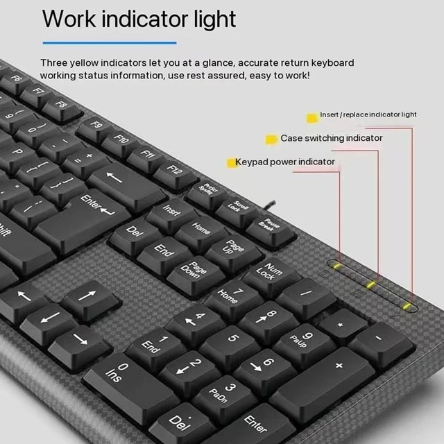 Alt view image 3 of 5 - Guiheng Wired Computer Keyboard, Plug Play USB, Large Number Pad, LED Indicators,Ergonomic, Foldable Stands,Anti-Wear Letters Full Size Keyboard,for Windows Mac PC Laptop-Black
