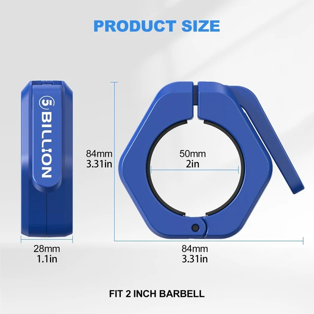 Alt view image 7 of 7 - Olympic Barbell Clamps 2 inch Barbell Clips (Pair) Barbell Collars for Secure Weightlifting Quick Release Weight Clips for Bars with Anti-Slip TPR Lining at Home or Gym Clips (Blue)