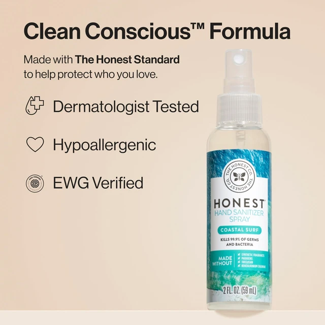 Alt view image 6 of 6 - The Honest Company Hand Sanitizer Spray, Plant-Based, Coastal Surf, 2 fl oz