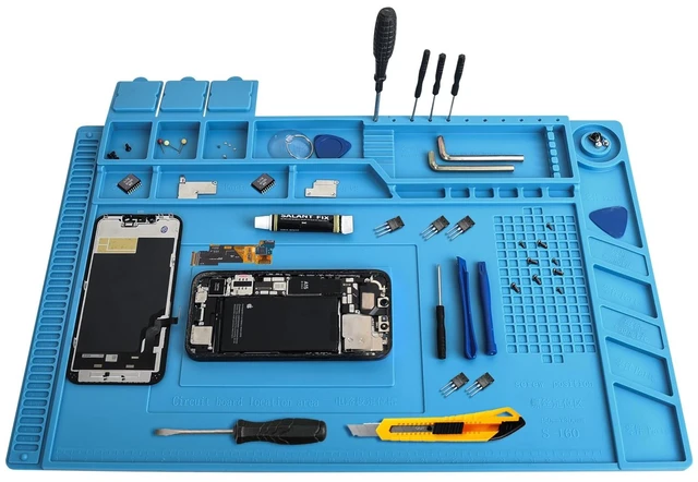 Main image of Professional Silicone Soldering Pad 932°F Heat-Resistant - 17.7 x 11.8 Anti-Static Repair Workstation with Magnetic Area and Electronics Screw Storage Box