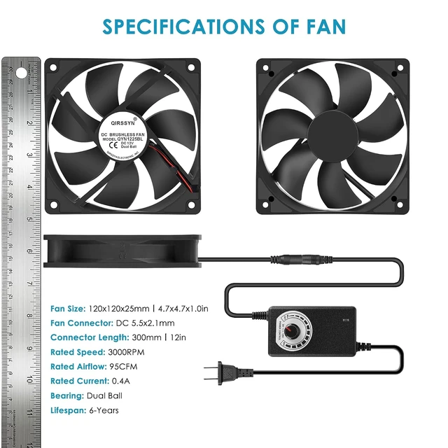 Alt view image 2 of 6 - Computer Fan with AC Plug, AC 100-240V Vriable Speed Fan