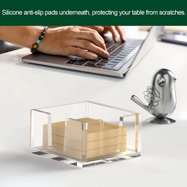 Alt view image 5 of 6 - Acrylic Sticky Note Holder, Self-Stick Note Pad Holder W/O Pads - Note Dispenser Memo Pad Holder Desk Organizer for School Office Home (3''x3'' Clear)