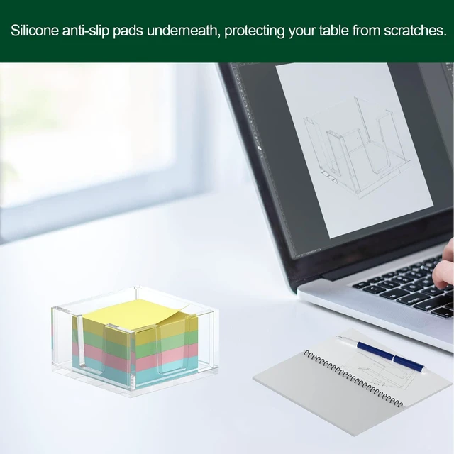Alt view image 6 of 6 - Acrylic Sticky Note Holder, Self-Stick Note Pad Holder W/O Pads - Note Dispenser Memo Pad Holder Desk Organizer for School Office Home (3''x3'' Clear)