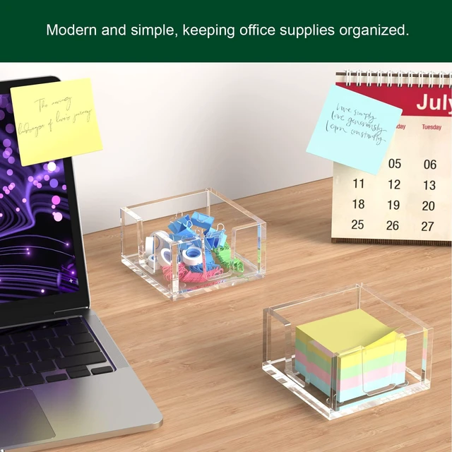 Alt view image 4 of 6 - Acrylic Sticky Note Holder, Self-Stick Note Pad Holder W/O Pads - Note Dispenser Memo Pad Holder Desk Organizer for School Office Home (3''x3'' Clear)