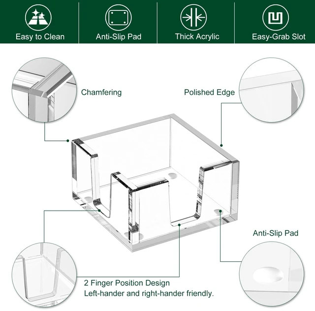 Alt view image 3 of 6 - Acrylic Sticky Note Holder, Self-Stick Note Pad Holder W/O Pads - Note Dispenser Memo Pad Holder Desk Organizer for School Office Home (3''x3'' Clear)
