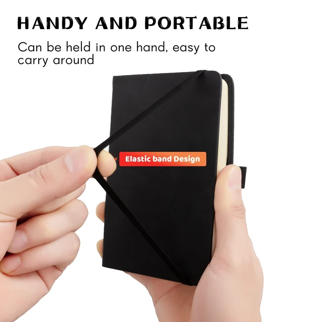 Alt view image 3 of 7 - 2Pack Pocket Notebook Small Notebook Journal Notebook 4 inches x 5.7 inches 200 Pages Leather Cover With Pen Holder Page Marker Ribbons(Black)