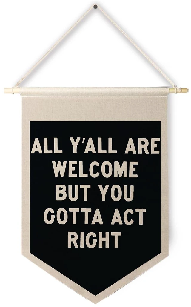 Main image of Qpenm All Are Welcome Hanging Wall Canvas Banner,Welcome Hanging Pennant Flag Prints,Funny Posters & Prints Canvas Banner,Funny Classroom Home Living Room Office Wall Art Decor