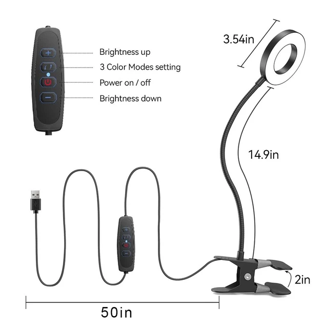 Alt view image 2 of 6 - LED Desk Lamp Clip on Light with 3 Color Modes 10 Brightness Ring/Clamp Light 360° Adjustable Neck Dimmable Eye Protection Desk Lamps for Home Office