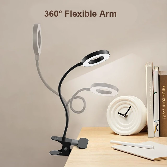 Alt view image 5 of 6 - LED Desk Lamp Clip on Light with 3 Color Modes 10 Brightness Ring/Clamp Light 360° Adjustable Neck Dimmable Eye Protection Desk Lamps for Home Office