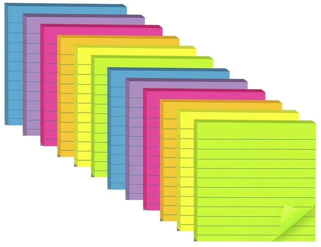 Main image of (12 Pads) Lined Sticky Notes 4x4 in, 6 Bright Colors Self-Stick Note Pads