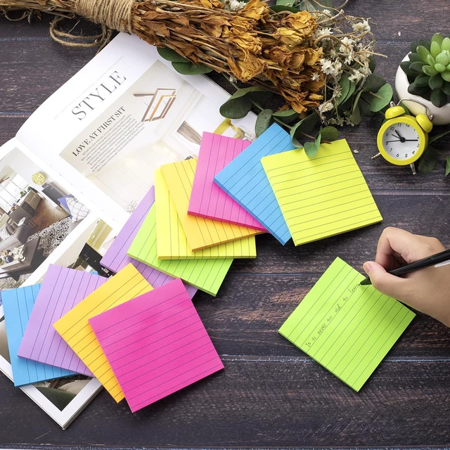 Alt view image 3 of 6 - (12 Pads) Lined Sticky Notes 4x4 in, 6 Bright Colors Self-Stick Note Pads