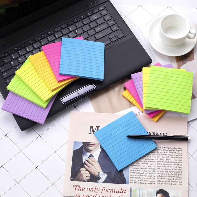 Alt view image 6 of 6 - (12 Pads) Lined Sticky Notes 4x4 in, 6 Bright Colors Self-Stick Note Pads