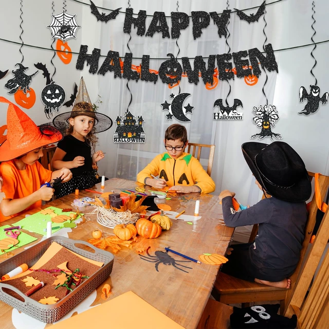 Alt view image 7 of 7 - Halloween Office Decor, with 1pc No Diy Happy Halloween Banner and 8pcs Hallowee n Hanging Decorations Swirl, Hallowee n Decorations for Office, Happy Halloweenn Decoration