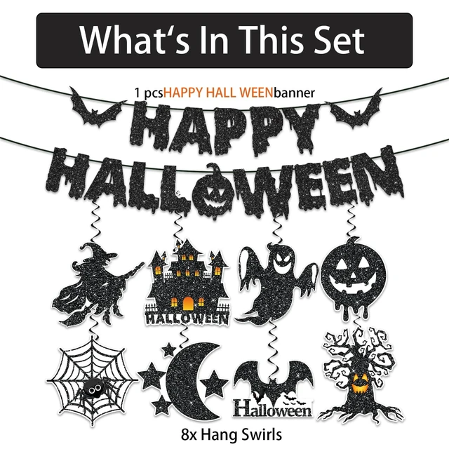 Alt view image 4 of 7 - Halloween Office Decor, with 1pc No Diy Happy Halloween Banner and 8pcs Hallowee n Hanging Decorations Swirl, Hallowee n Decorations for Office, Happy Halloweenn Decoration