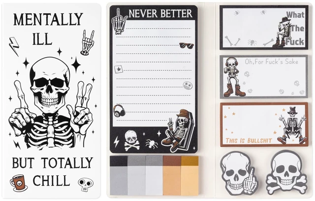 Main image of Xqumoi Funny Skull Skeleton Sticky Notes Set Gothic Halloween Notepads Gift