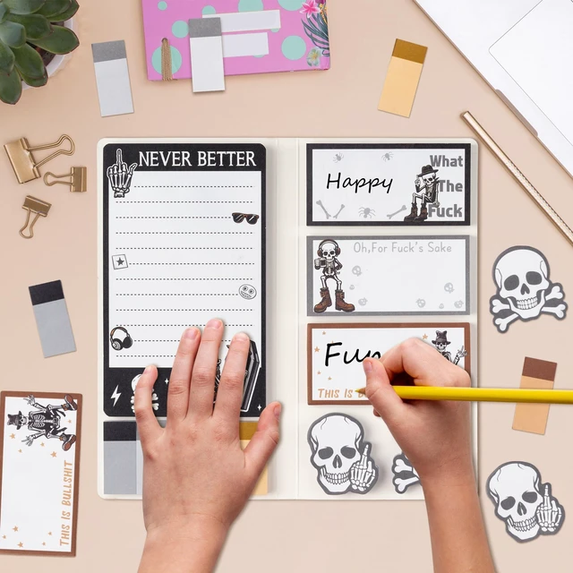 Alt view image 2 of 6 - Xqumoi Funny Skull Skeleton Sticky Notes Set Gothic Halloween Notepads Gift