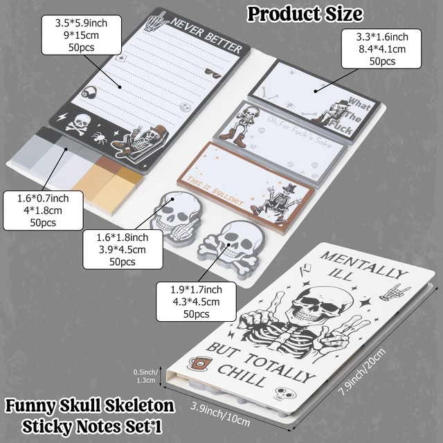 Alt view image 3 of 6 - Xqumoi Funny Skull Skeleton Sticky Notes Set Gothic Halloween Notepads Gift