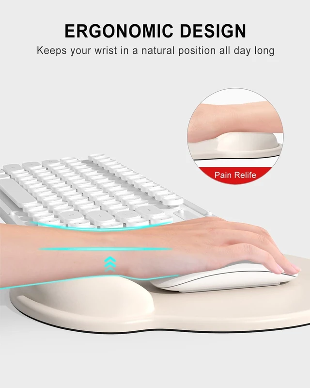 Alt view image 7 of 7 - Ergonomic Mouse Pad with Wrist Rest, Comfortable Silicone Non-Slip Computer Pain Relief Gel Mouse Mat with Wrist Support for Gaming, Work, Office, Women & Men, Cute Pattern, Beige