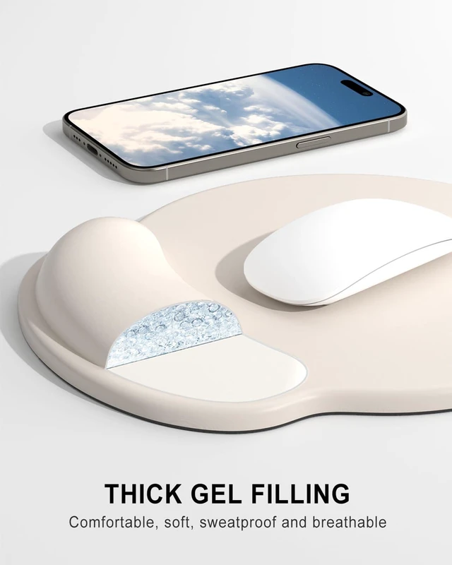 Alt view image 3 of 7 - Ergonomic Mouse Pad with Wrist Rest, Comfortable Silicone Non-Slip Computer Pain Relief Gel Mouse Mat with Wrist Support for Gaming, Work, Office, Women & Men, Cute Pattern, Beige