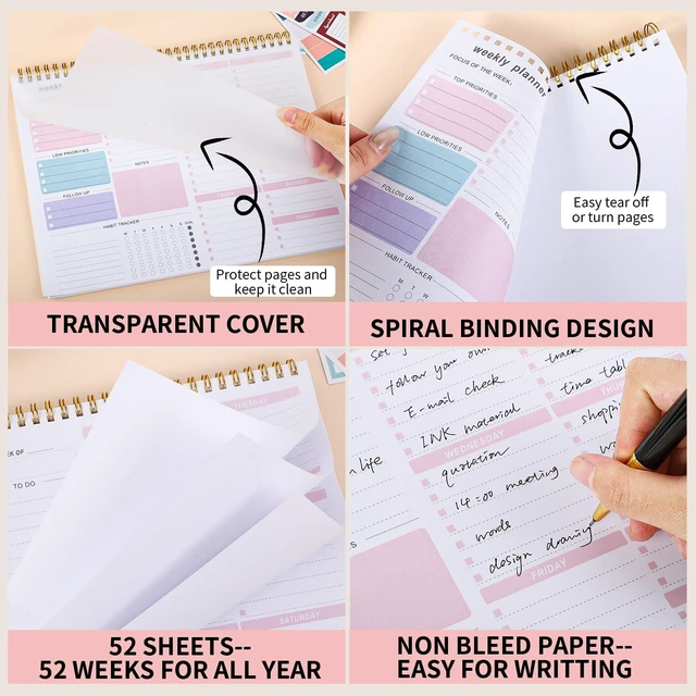 Alt view image 4 of 6 - Weekly Desk Planner, 8.5x11 In To Do List Notepad, 52 Sheets, Pink
