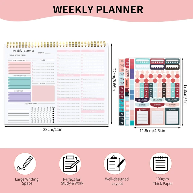 Alt view image 2 of 6 - Weekly Desk Planner, 8.5x11 In To Do List Notepad, 52 Sheets, Pink