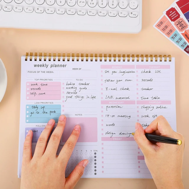 Alt view image 6 of 6 - Weekly Desk Planner, 8.5x11 In To Do List Notepad, 52 Sheets, Pink