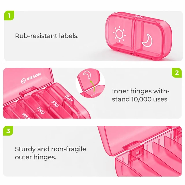 Alt view image 4 of 6 - AUVON Weekly Pill Organizer 2 Times a Day, One-Side Large Opening, EasyUse