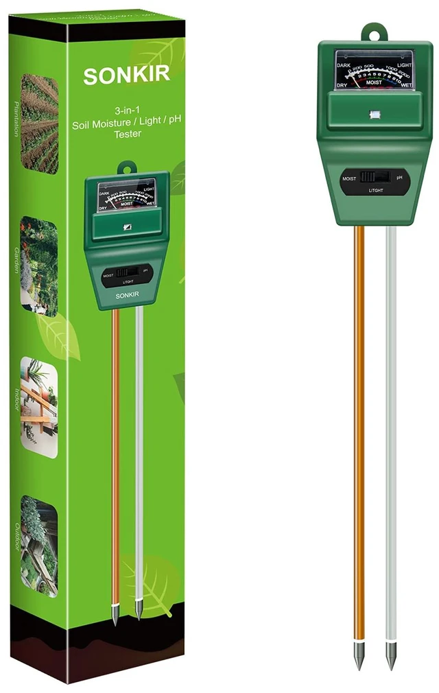 Main image of SONKIR Soil pH Meter, MS02 3-in-1 Soil Moisture/Light/pH Tester Gardening Tool Kits for Plant Care, Great for Garden, Lawn, Farm, Indoor & Outdoor Use (Green)
