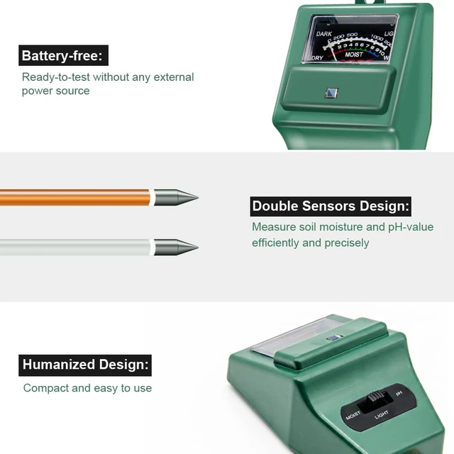 Alt view image 6 of 6 - SONKIR Soil pH Meter, MS02 3-in-1 Soil Moisture/Light/pH Tester Gardening Tool Kits for Plant Care, Great for Garden, Lawn, Farm, Indoor & Outdoor Use (Green)