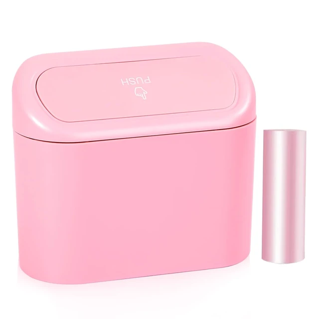 Main image of Pink Car Trash Can with Lid, Mini Auto Garbage Can with 30 Trash Bags, Leakproof Automotive Garbage Container Bin, Multipurpose Organizers and Storage for Car, Home, Office (Pink)