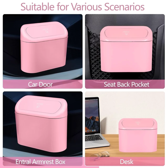 Alt view image 5 of 7 - Pink Car Trash Can with Lid, Mini Auto Garbage Can with 30 Trash Bags, Leakproof Automotive Garbage Container Bin, Multipurpose Organizers and Storage for Car, Home, Office (Pink)