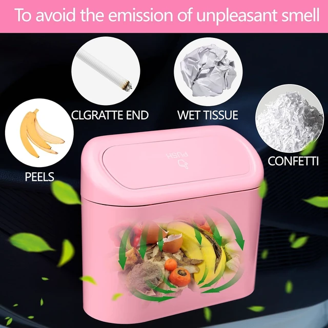 Alt view image 4 of 7 - Pink Car Trash Can with Lid, Mini Auto Garbage Can with 30 Trash Bags, Leakproof Automotive Garbage Container Bin, Multipurpose Organizers and Storage for Car, Home, Office (Pink)