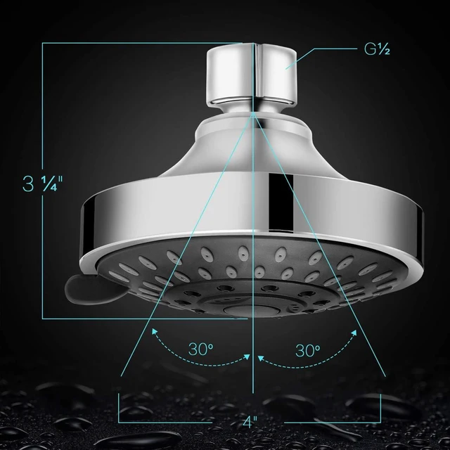 Alt view image 2 of 6 - WarmSpray High Pressure Shower Head 5 Settings Fixed Showerhead 4 Inch High Flow Bathroom Showerhead with Adjustable Brass Ball Joint for Luxury Shower Experience Even at Low Water Pressure