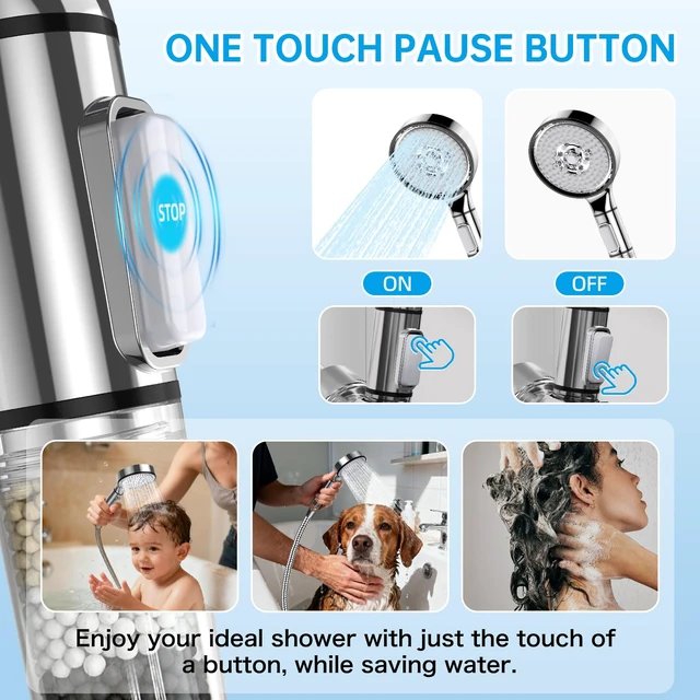 Alt view image 5 of 7 - Filtered Shower Head with Handheld, 6-Spray High Pressure Shower Head to to Reduce Dry Itchy Skin, Handheld Shower Head Set Includes 60" Hose & Adjustable Bracket