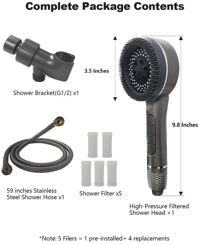 Alt view image 4 of 7 - High Pressure Shower Head, One-Hand Control 4-Mode Handheld Showerhead with Filter for Hard Water, Built-in Power Wash for Pet/Bath Clean, with Hose & Bracket (Gray)